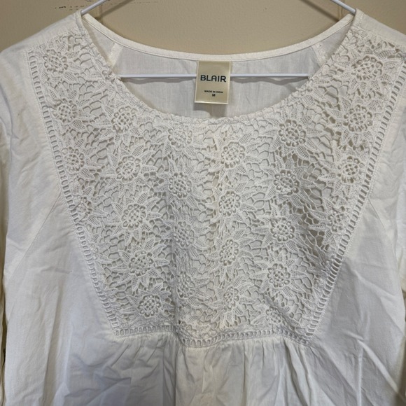 Womens White Crochet Lace Embroidered Tunic Blouse Medium Cottagecare Boho - Picture 3 of 13